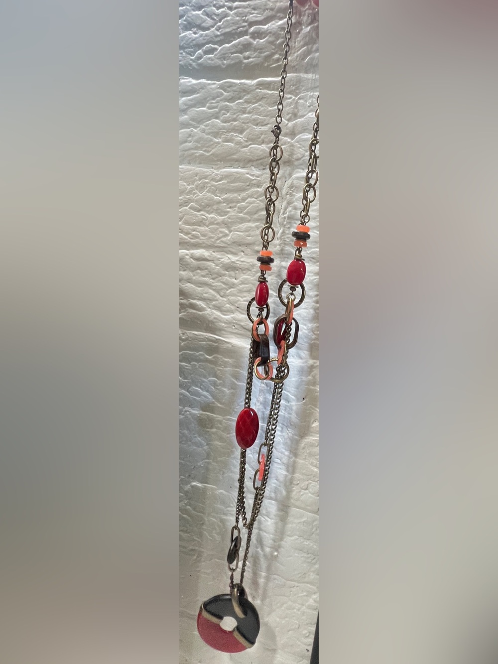Retired Piper Premier Designs Layered Red & Coral Pendant Necklace/Belt w/Bangle